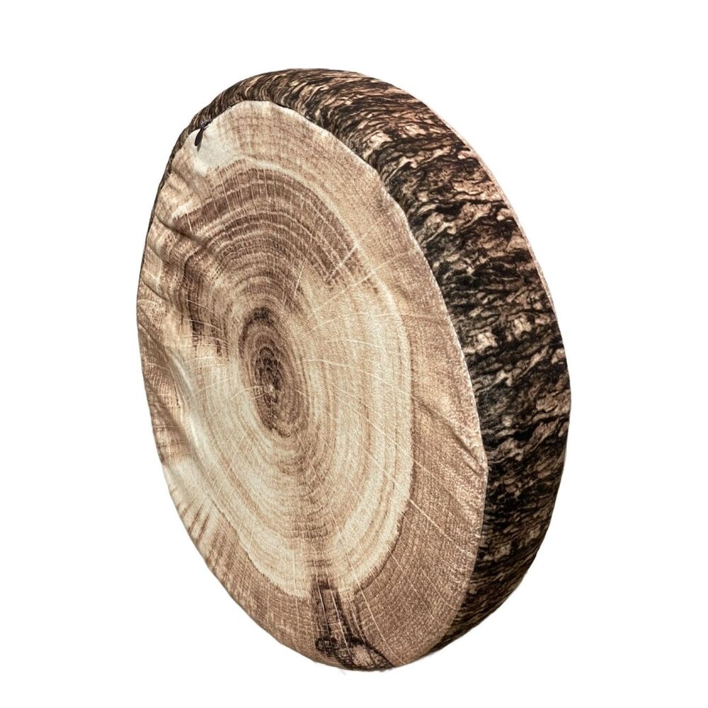 Rustic Wood-Print Round Seat Cushion - Brown & Tan 14” Round